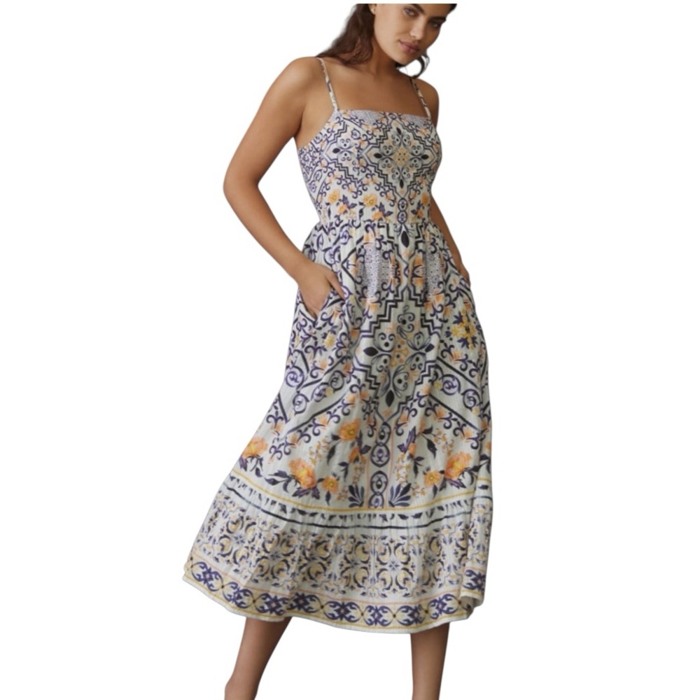 Anthropologie Multicolor Patterned Midi Dress